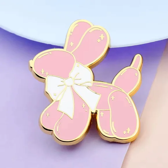 Adorable Pink Gold Balloon Dog Enamel Pin - Picture 2 of 3